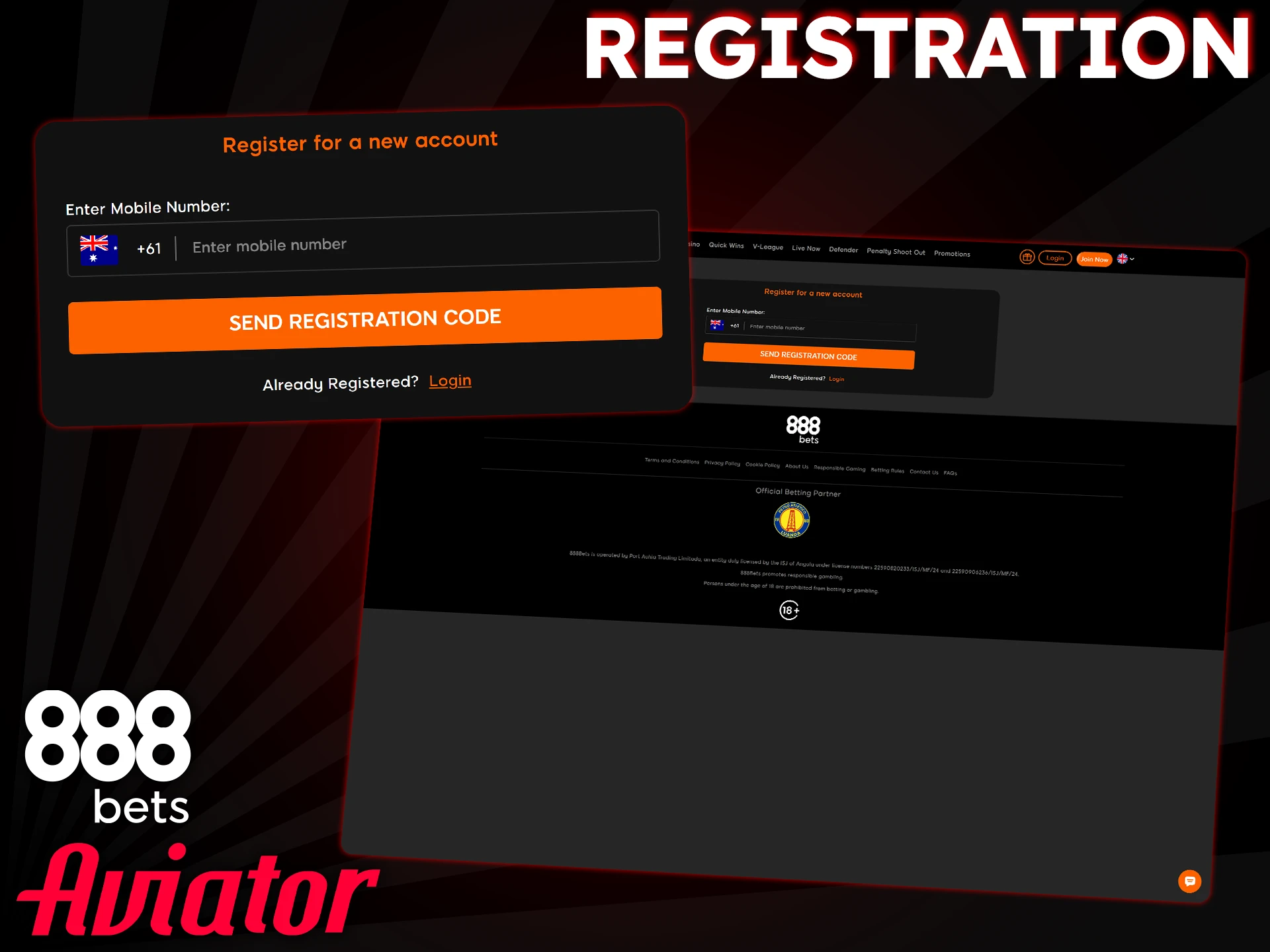 Register quickly on 888Bets to deposit, claim a bonus, and play Aviator.