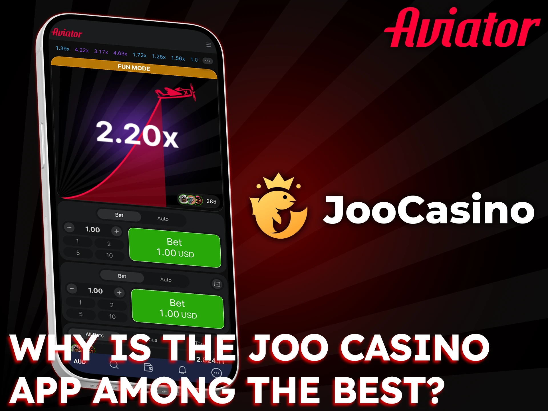 Joo Casino app is a good choice for playing Aviator.