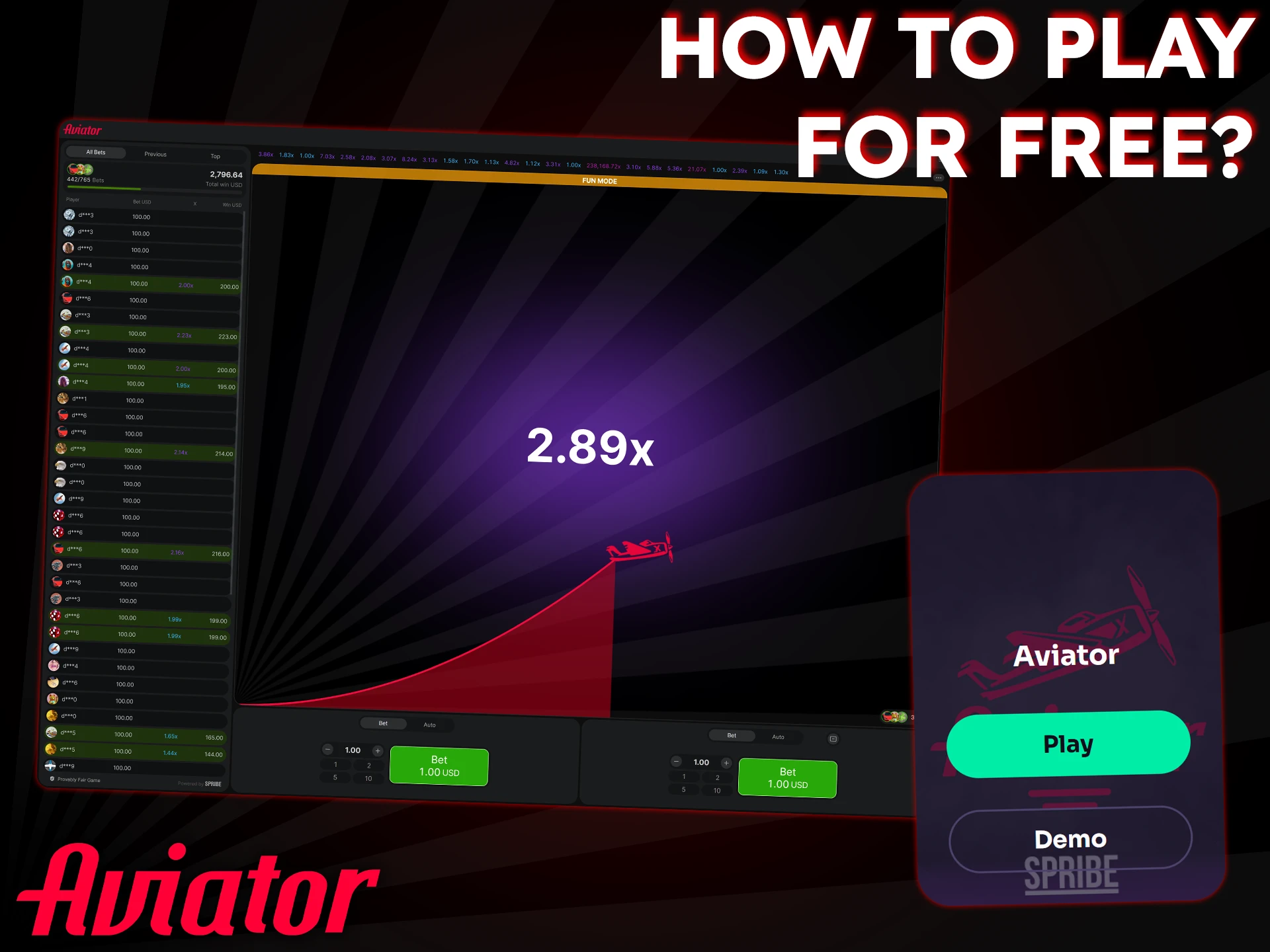 Follow the instructions to play the demo version of Aviator.