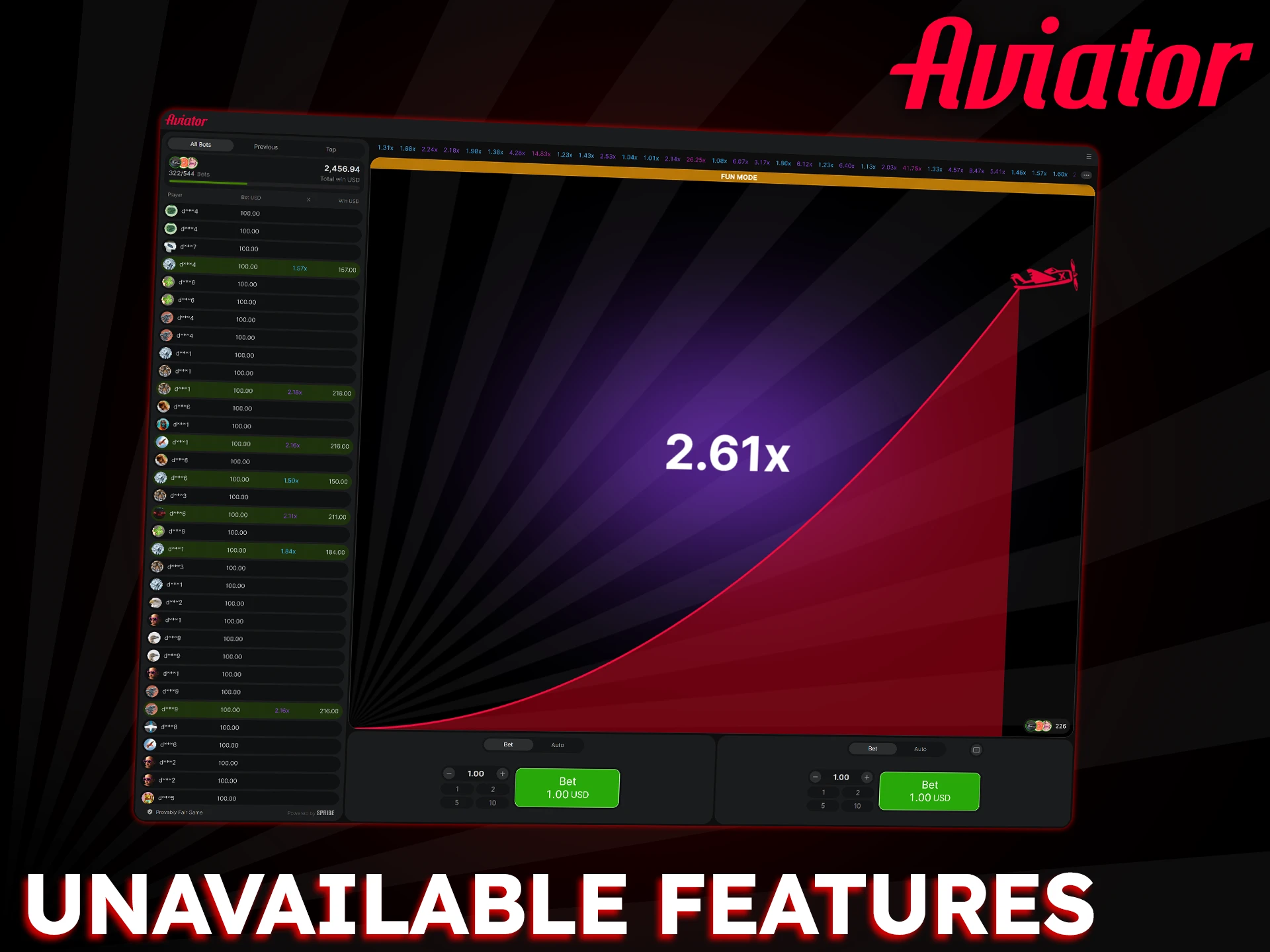 Aviator demo lacks some of the features found in the full game.