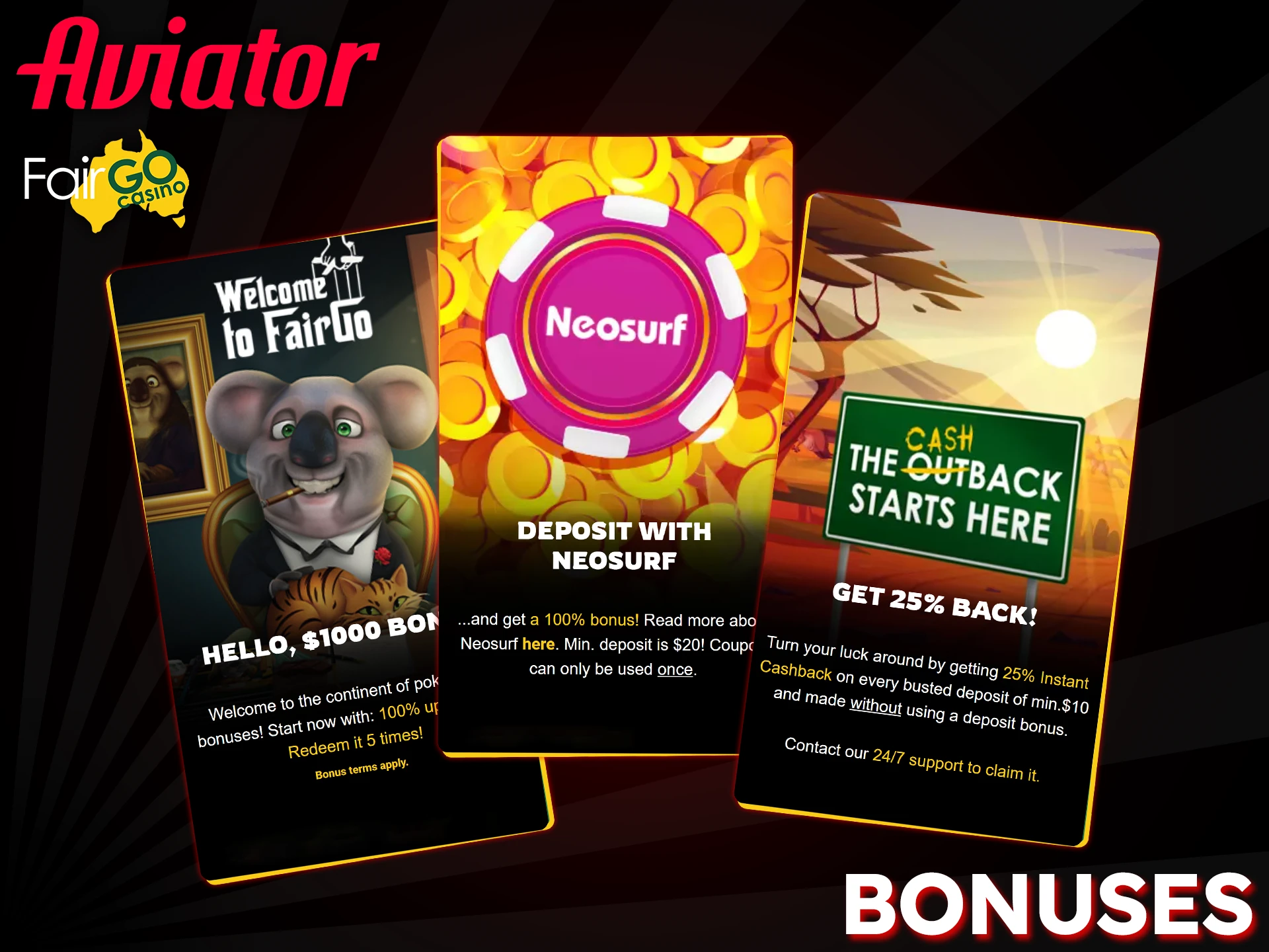 Fair Go Casino lacks specific Aviator promotions, but general bonuses can boost your balance.