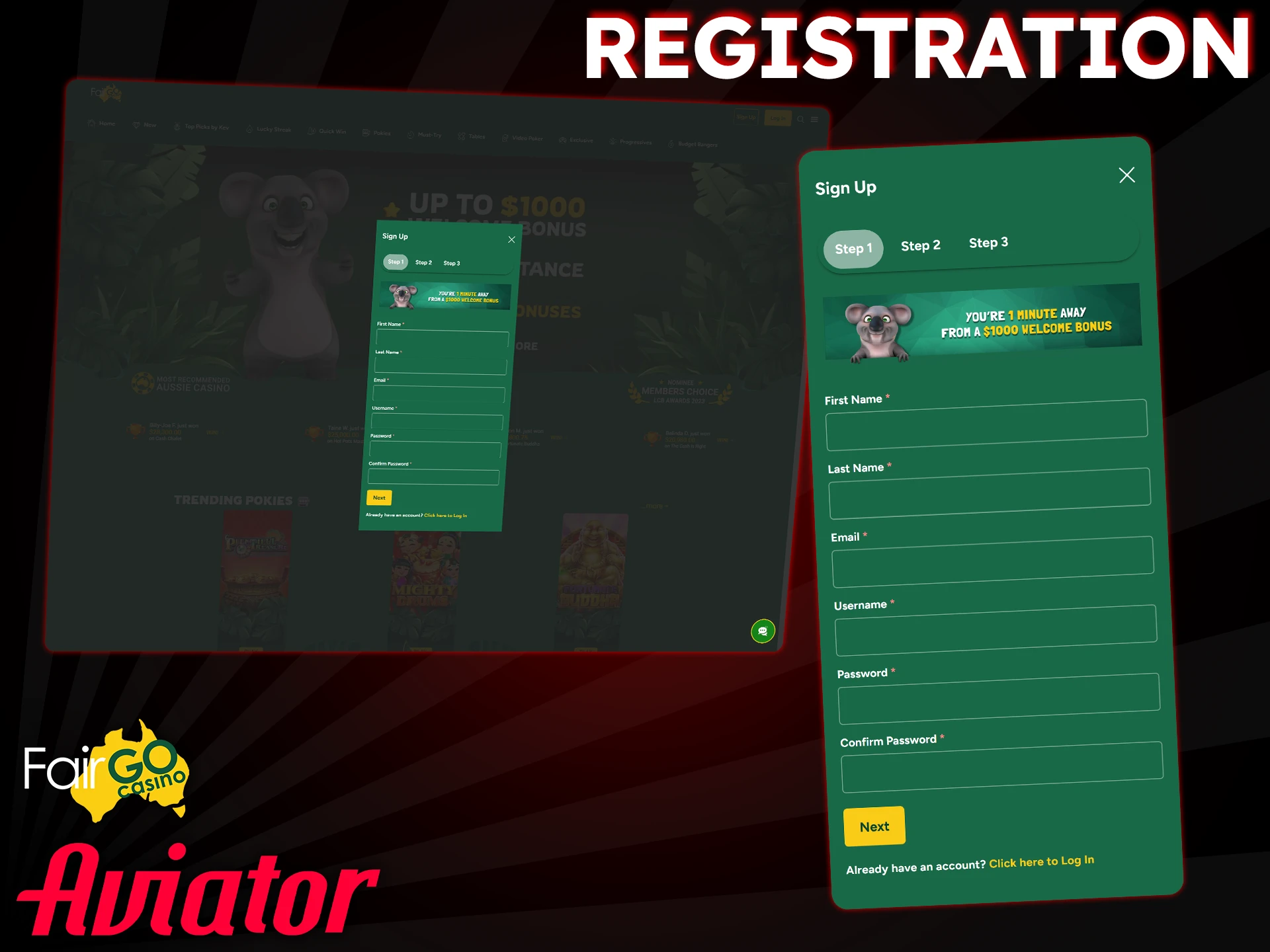 To win real money in Aviator, create a Fair Go Casino account.