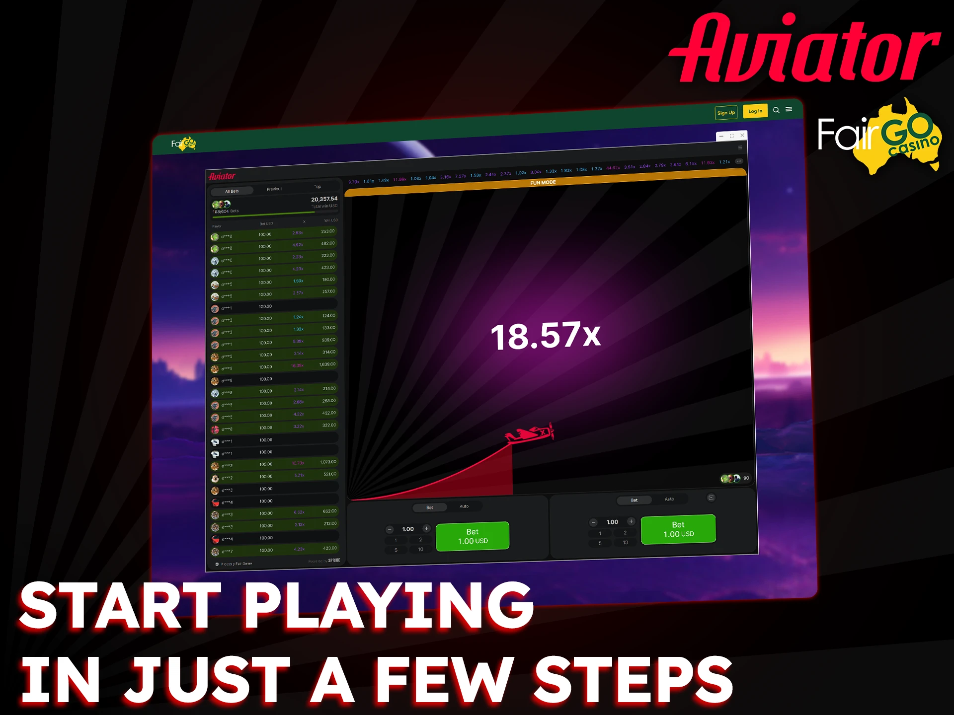 Here's how to quickly get started with Aviator at Fair Go Casino.