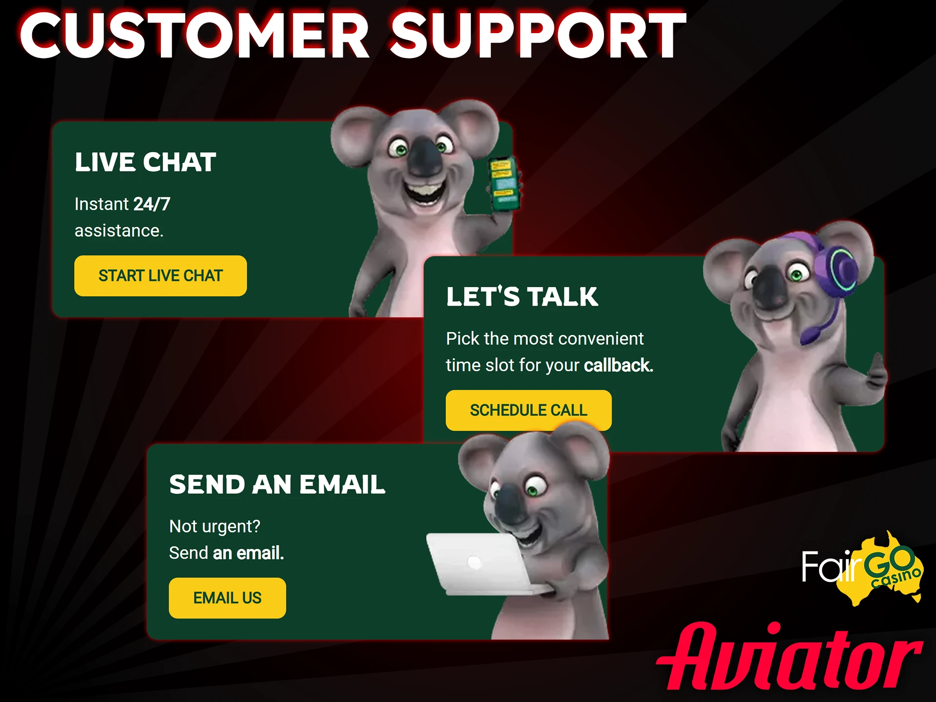 If you have any questions related to Aviator, please contact Fair Go support.