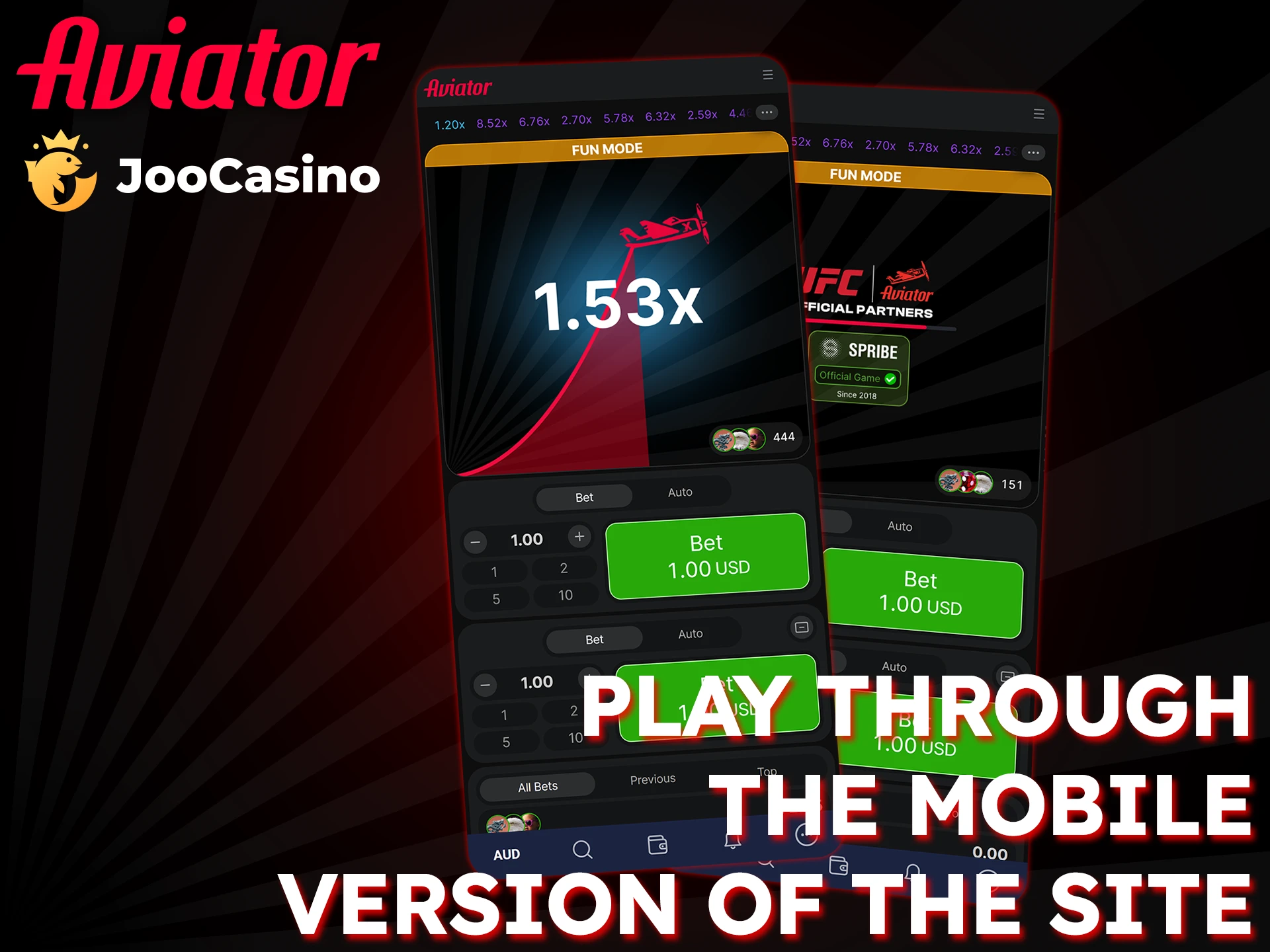 Play Aviator on the Joo Casino mobile site or download the app for easier access.