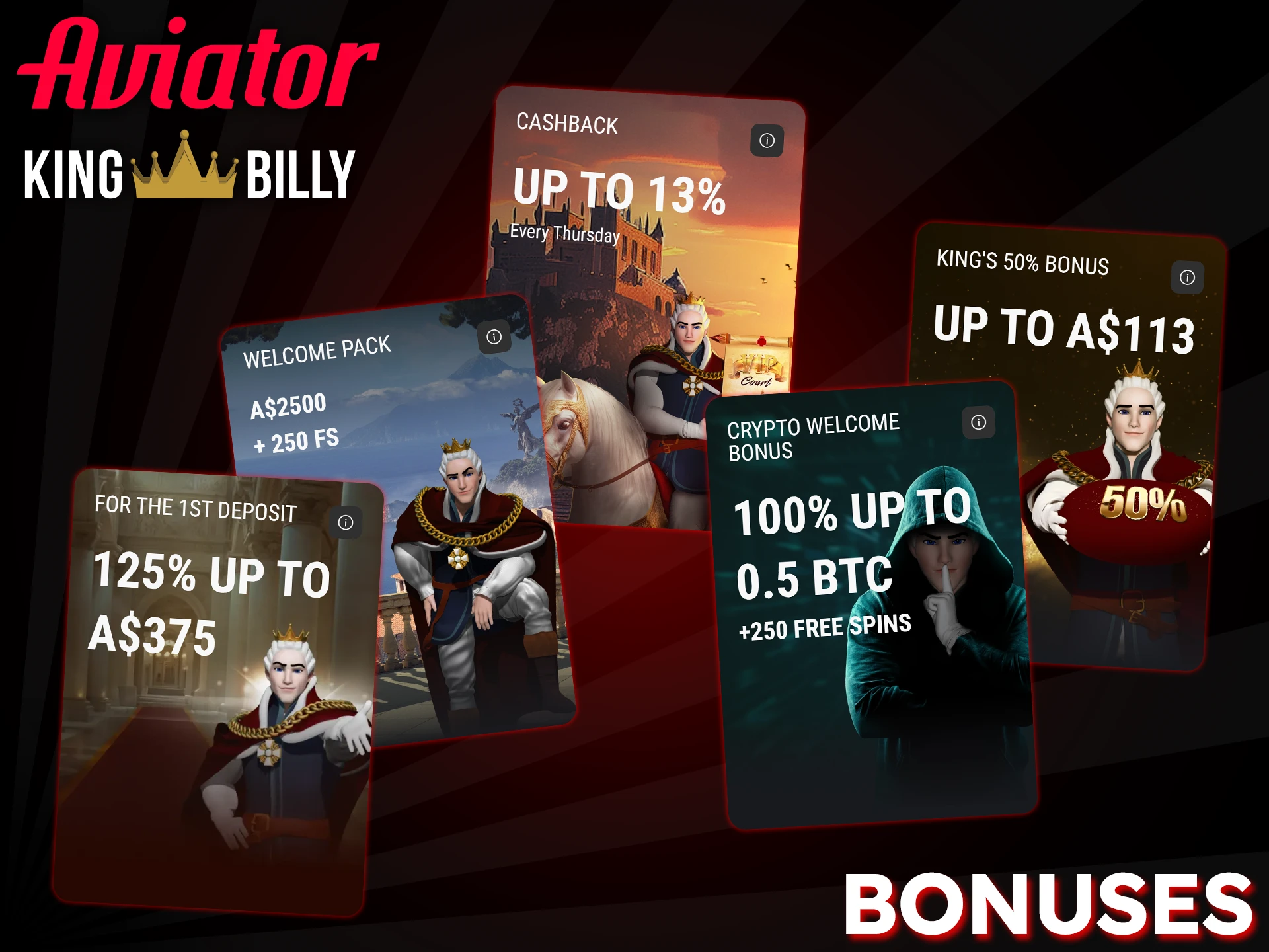 Play Aviator at King Billy with a variety of bonuses.