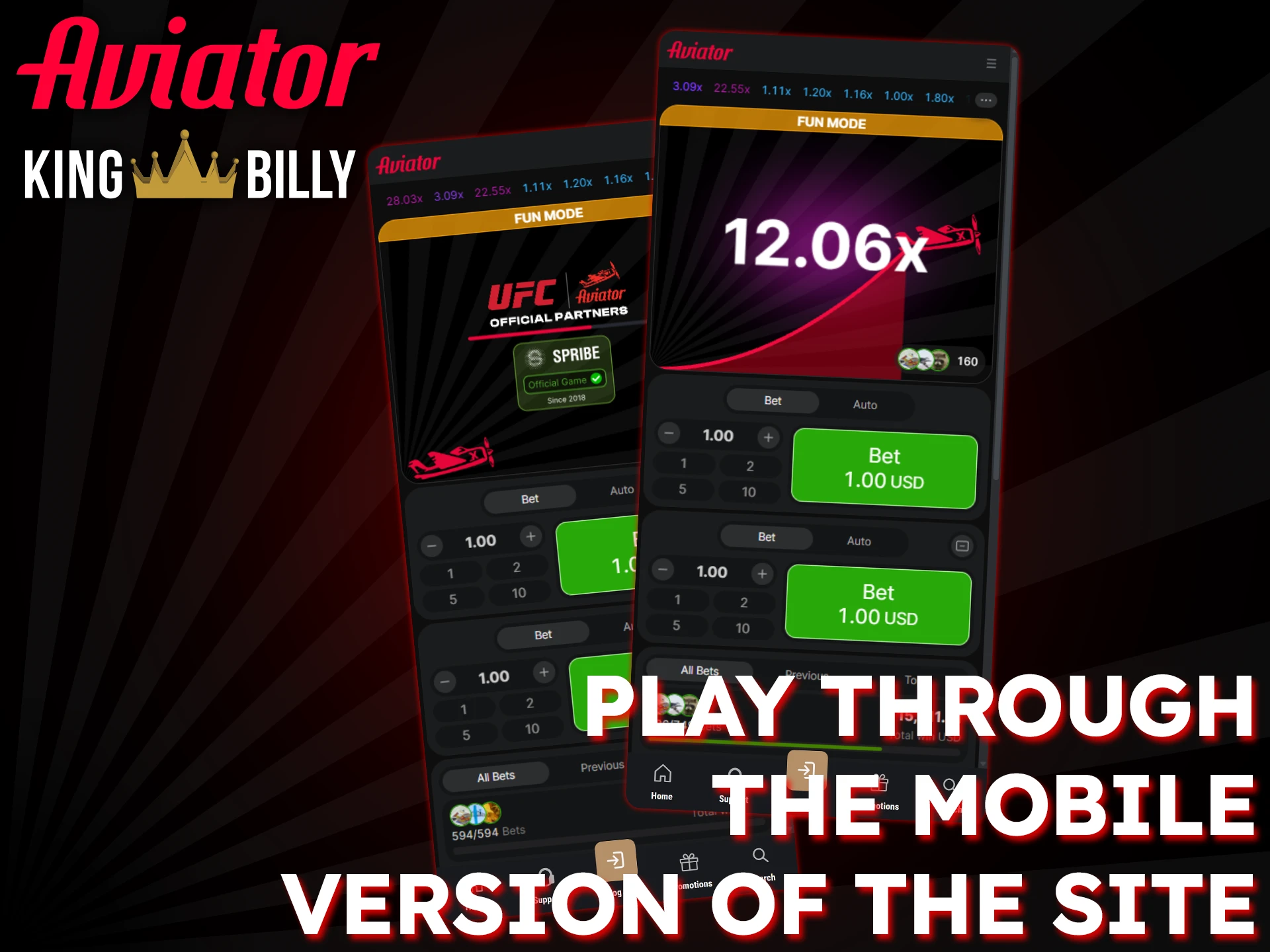 Enjoy playing Aviator on the mobile version of the King Billy website.