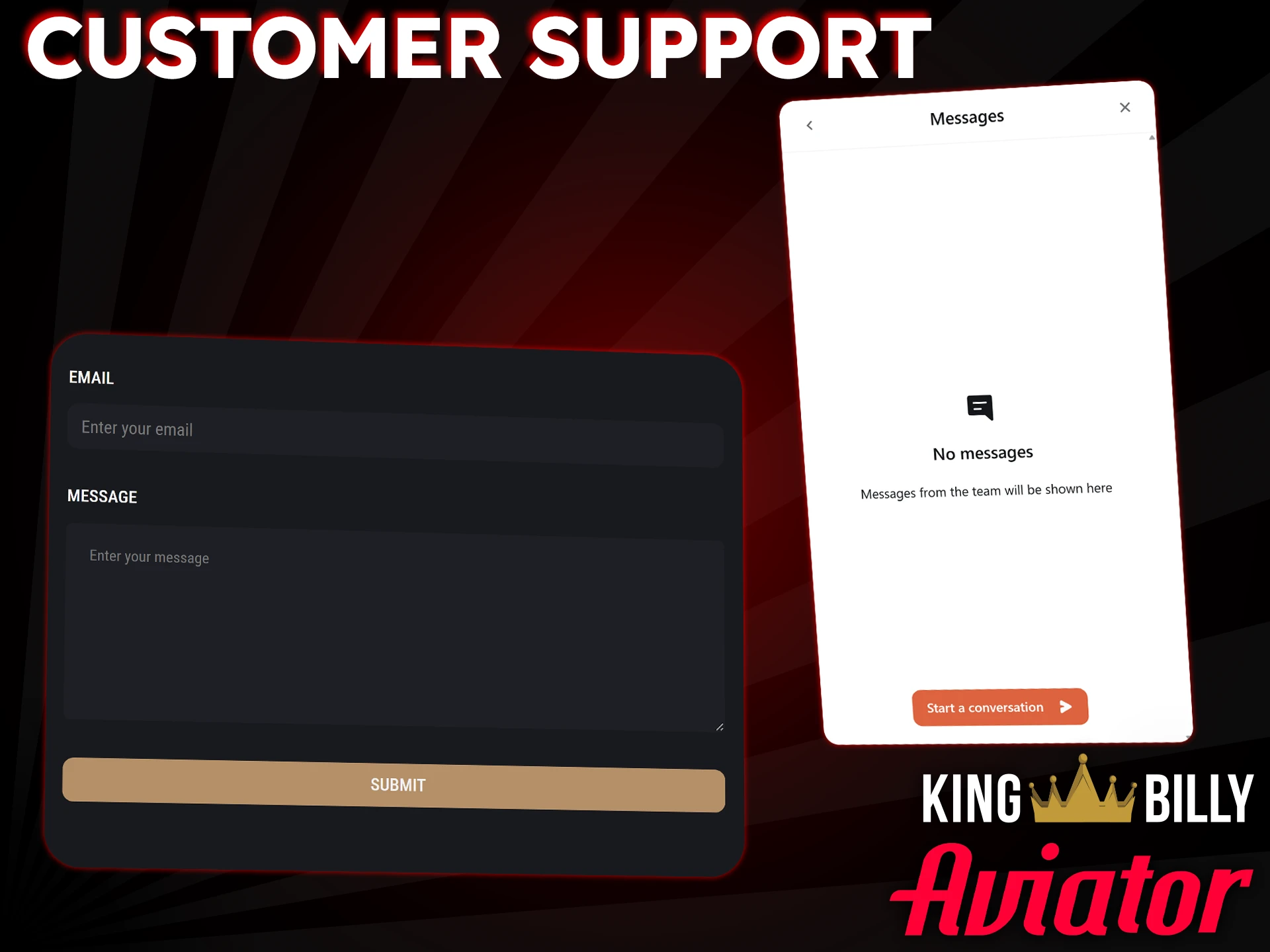 If you need help with Aviator, contact King Billy's support team via live chat or email.