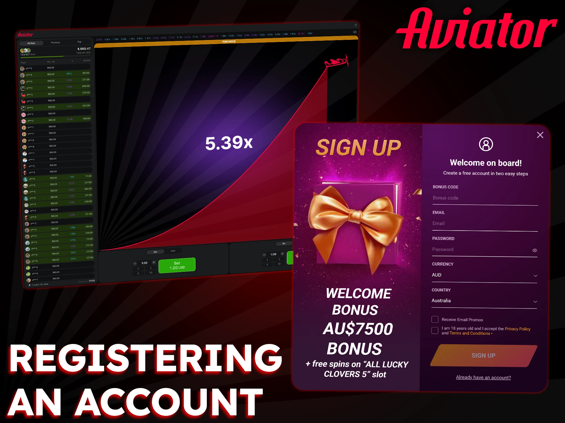 Create an account at your favorite casino and start playing Aviator.