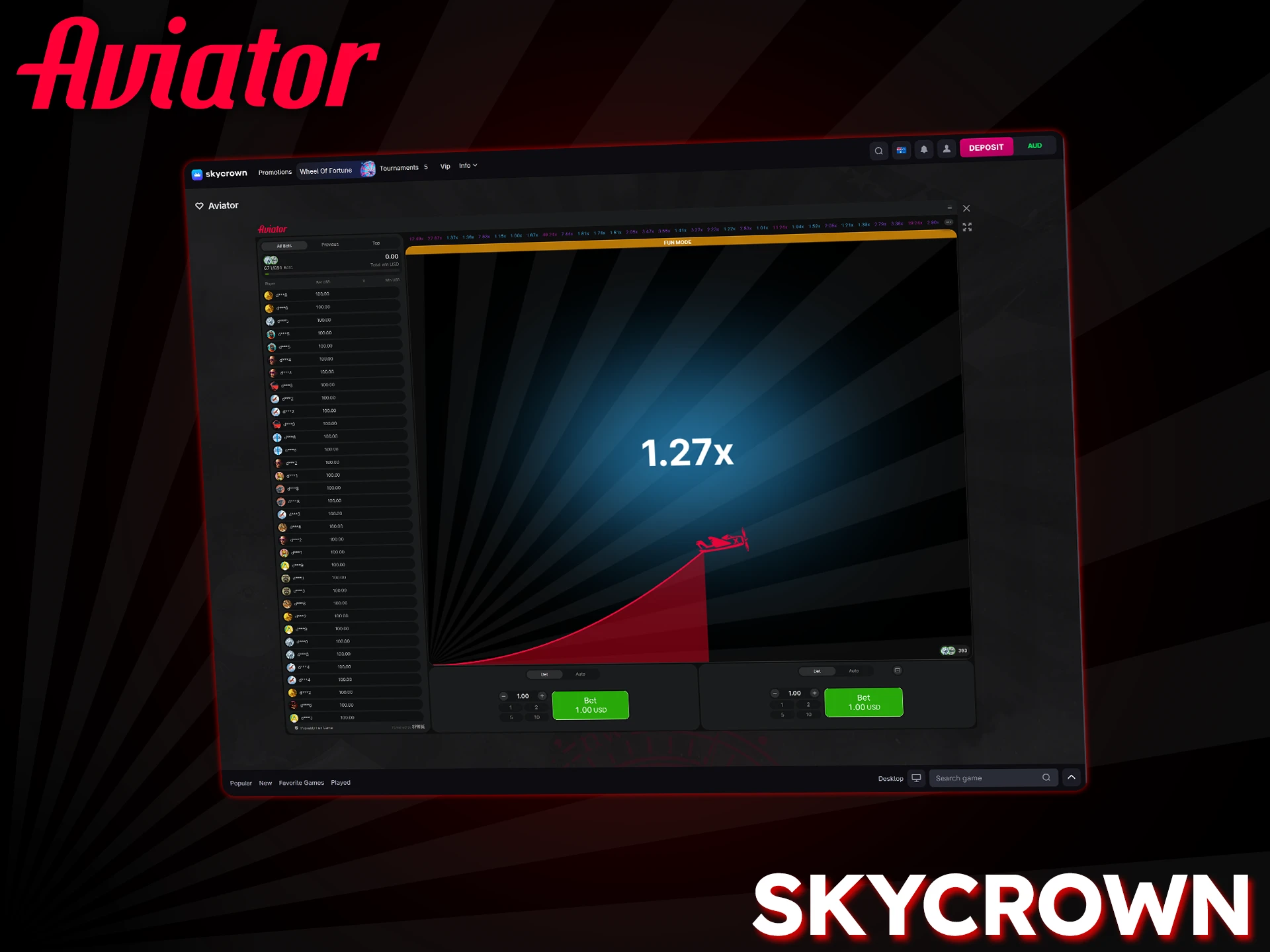 SkyCrown is a mobile-friendly platform with thousands of games, including Aviator.