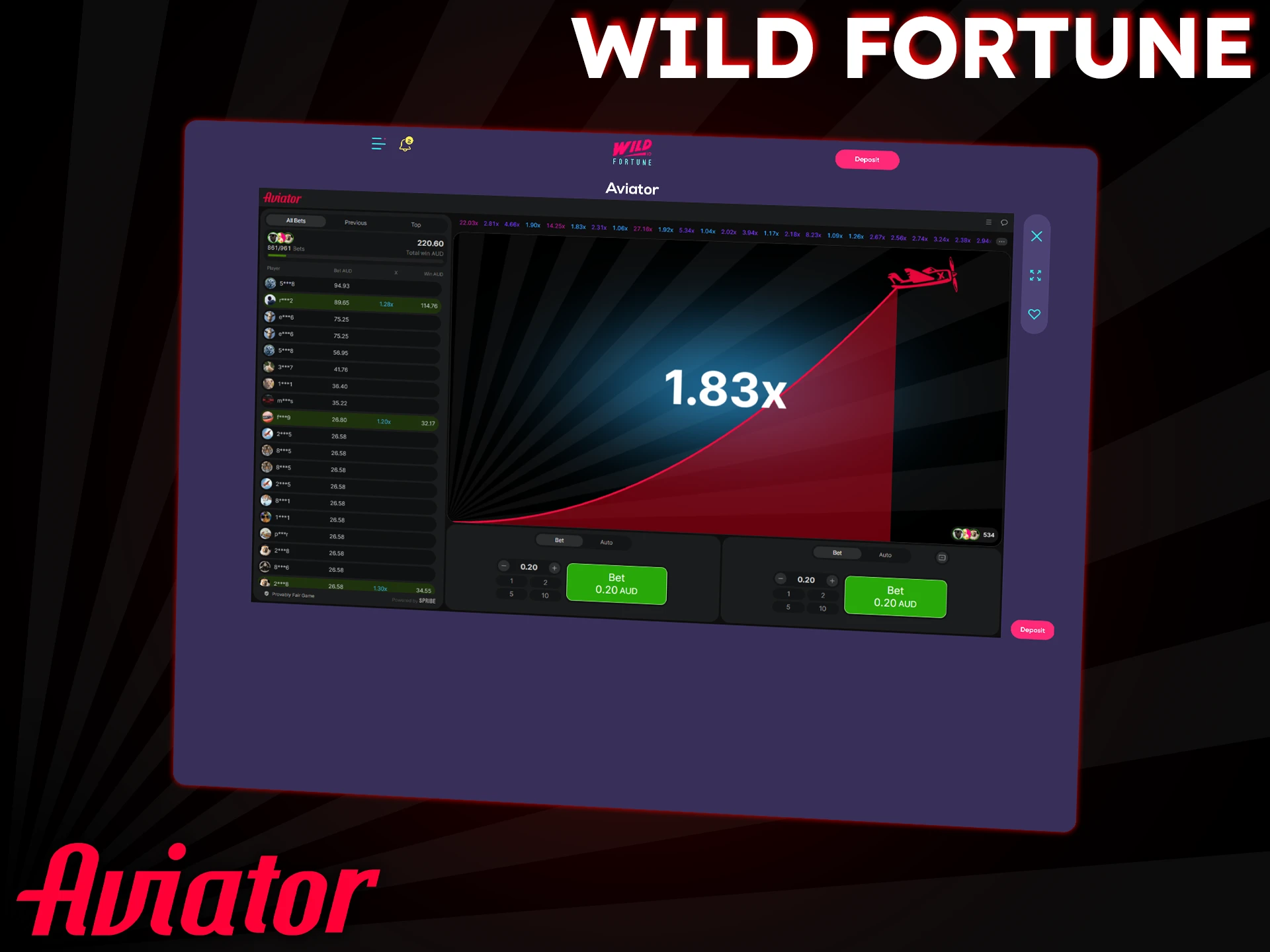 Wild Fortune is a minimalist platform for focused Aviator gameplay.