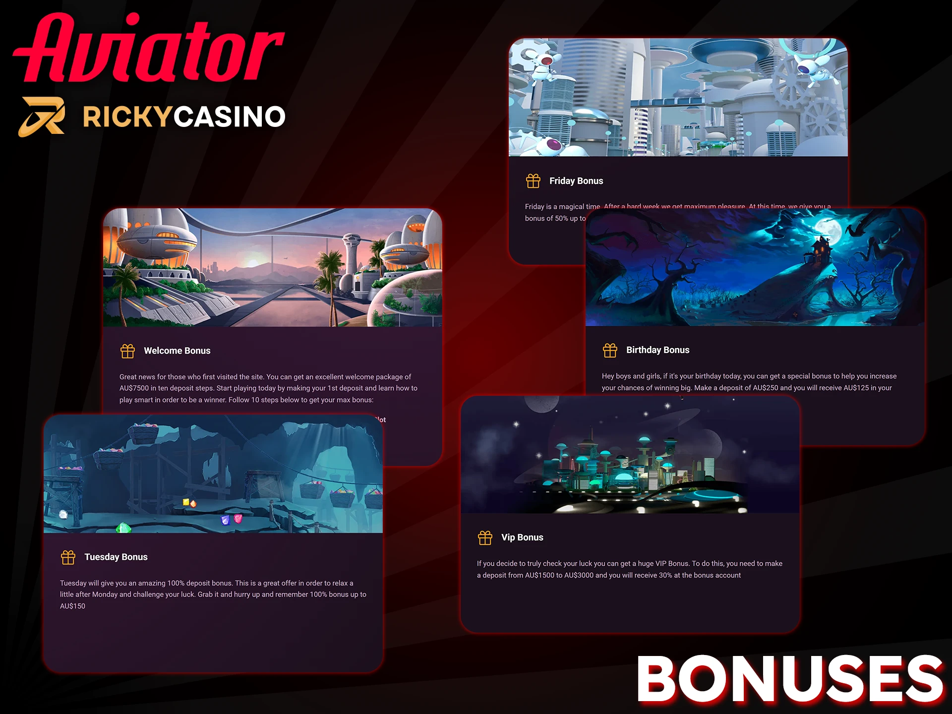 Ricky Casino offers generous bonuses to enhance their Aviator experience.