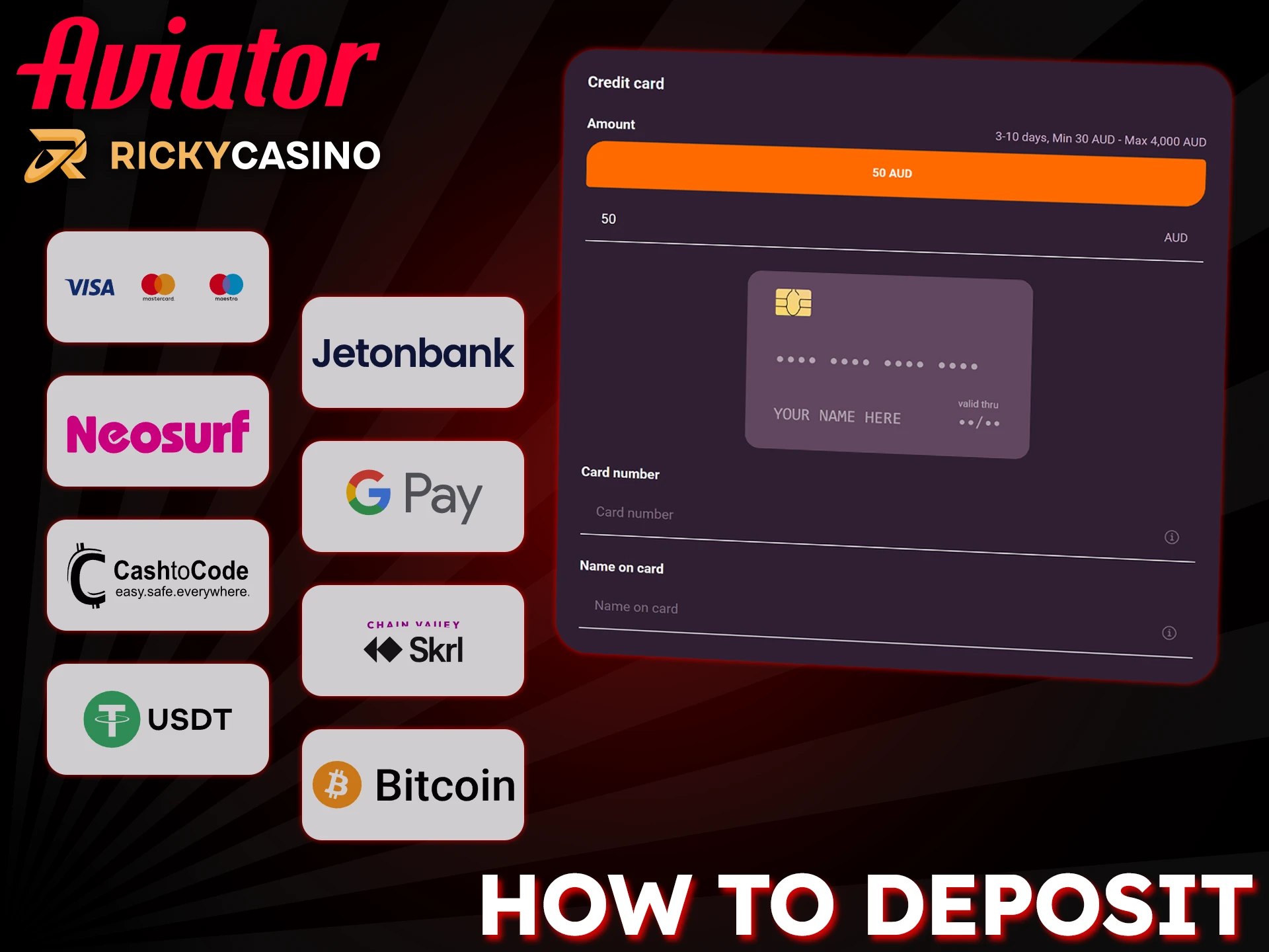Deposit funds to your Ricky Casino account to start playing Aviator.