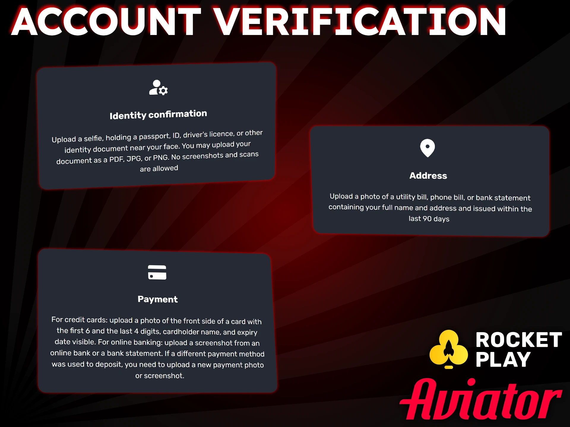 To ensure safety, verify your identity at RocketPlay.