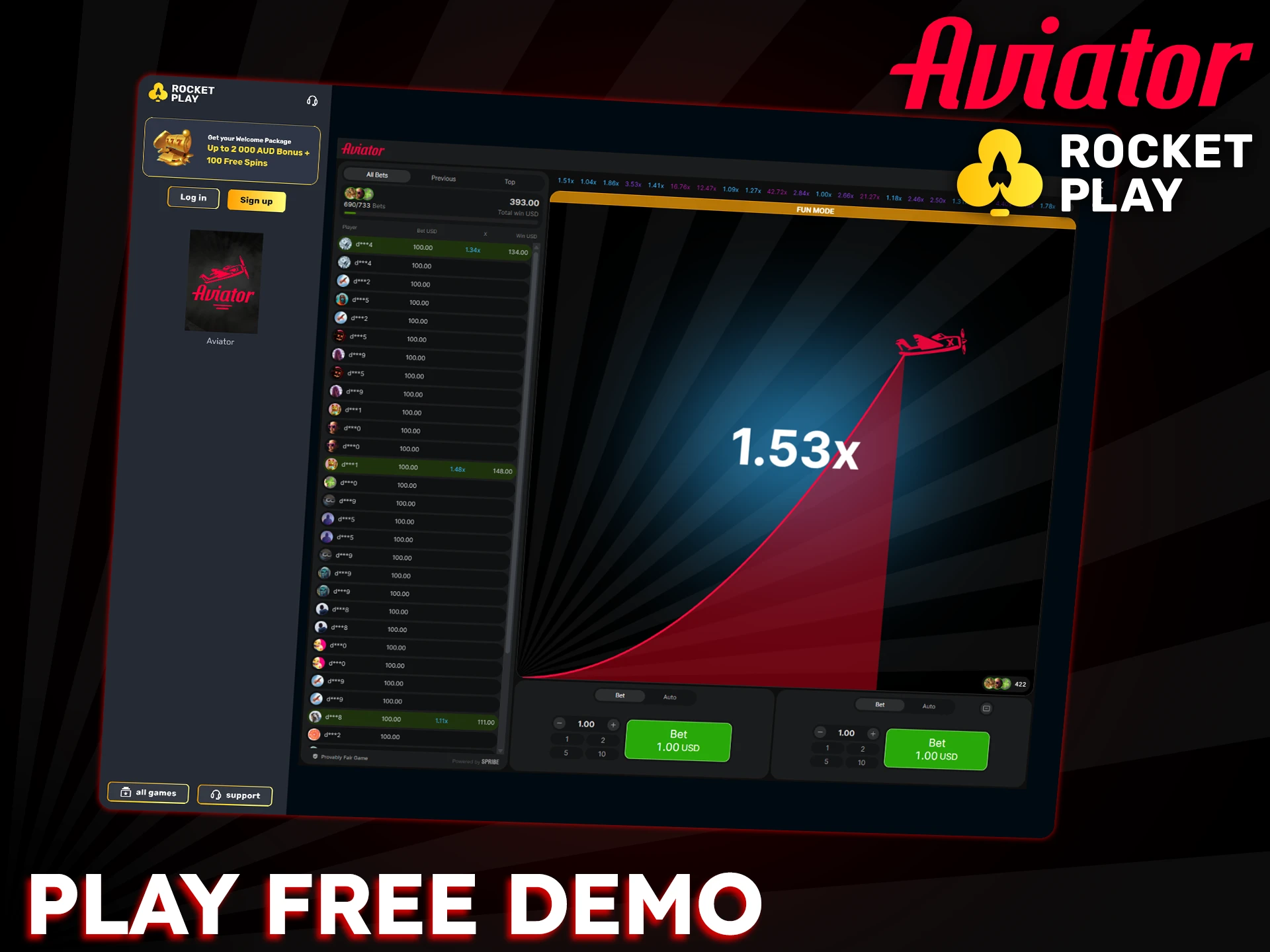 Try out the Aviator demo mode at RocketPlay before playing for real money.