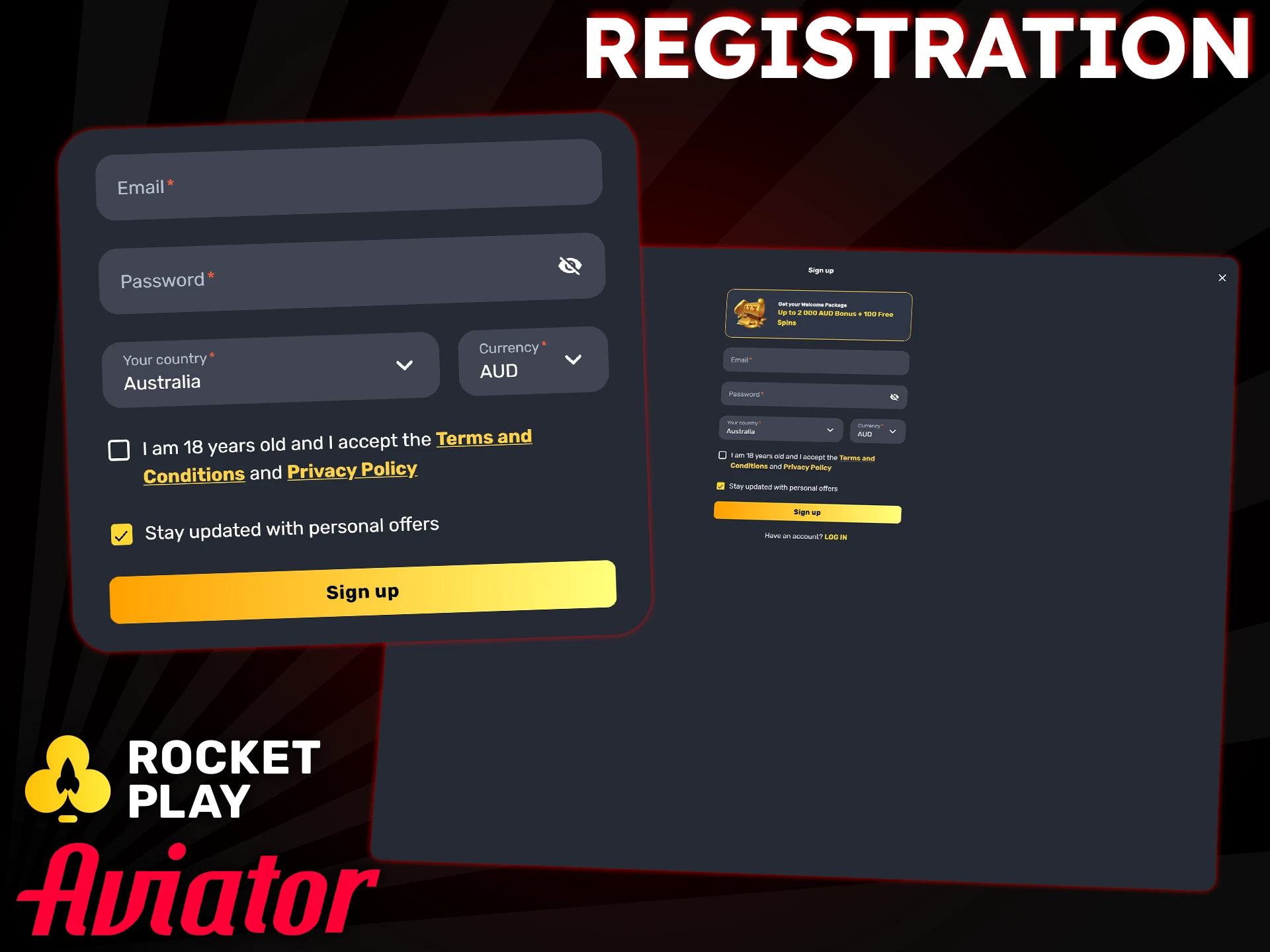 Create a RocketPlay account to play Aviator and access all features.