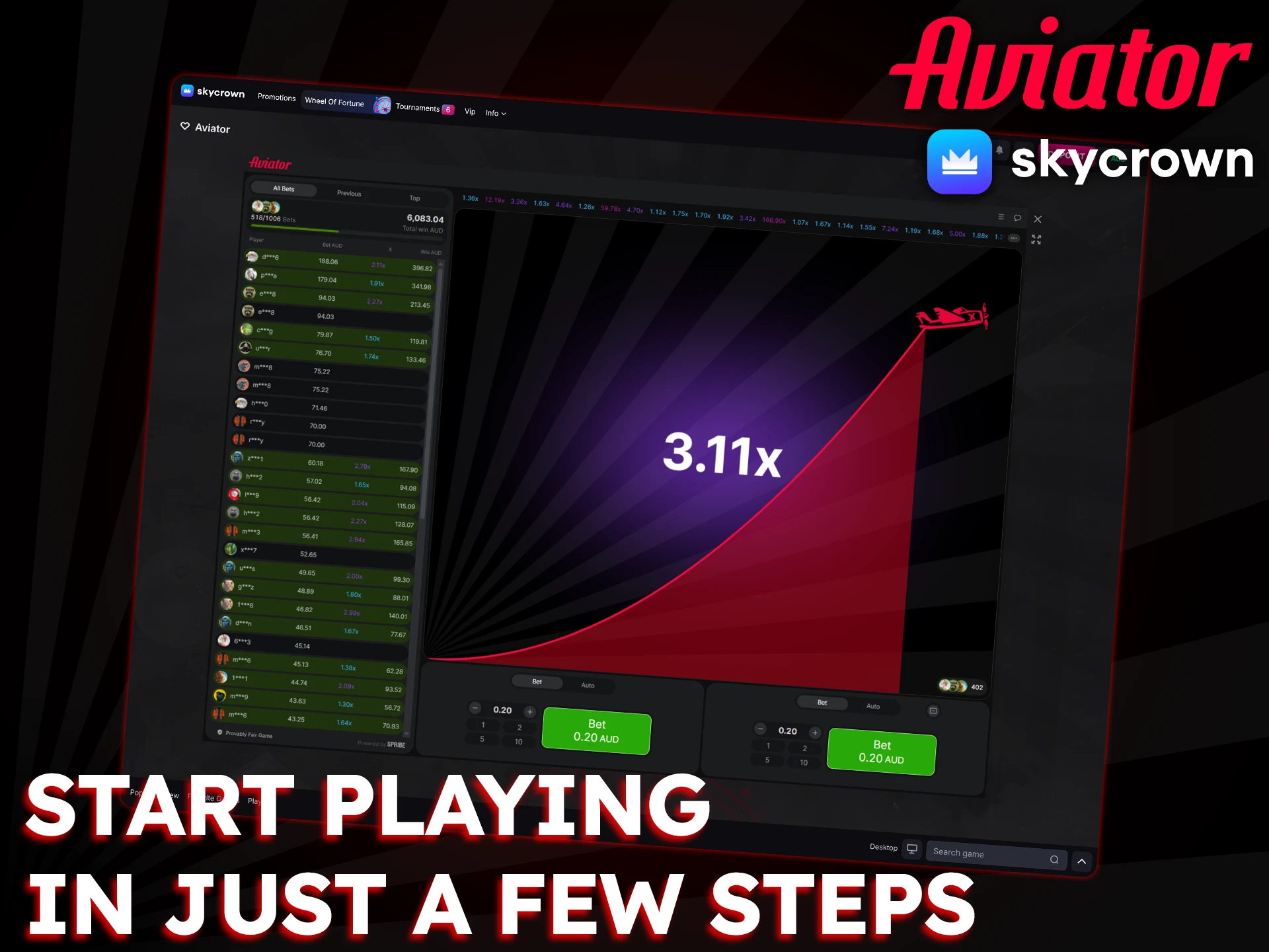 Follow these simple steps to start playing Aviator at SkyCrown casino.