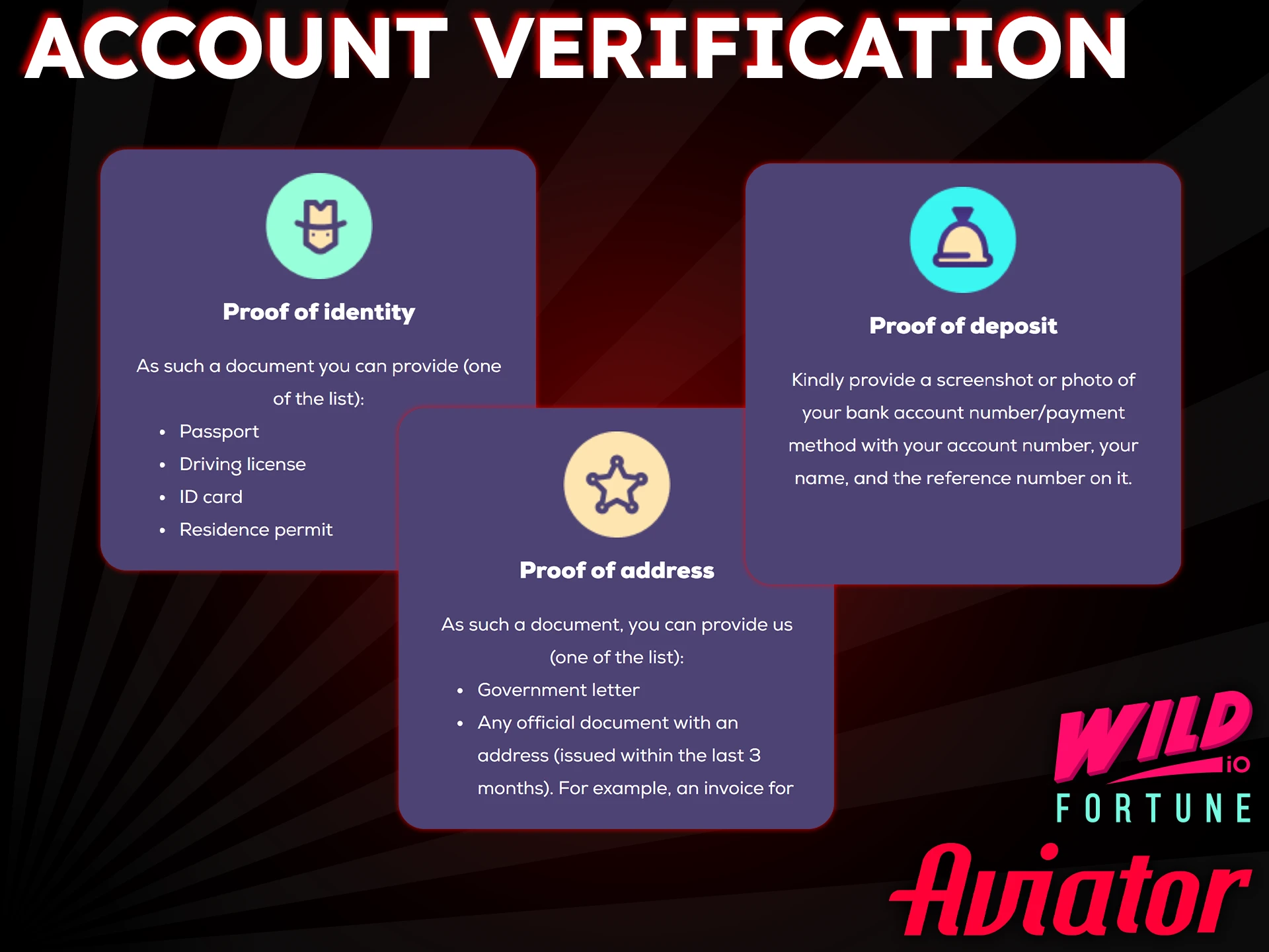 Wild Fortune's requires you to verify your identity to ensure a secure platform.