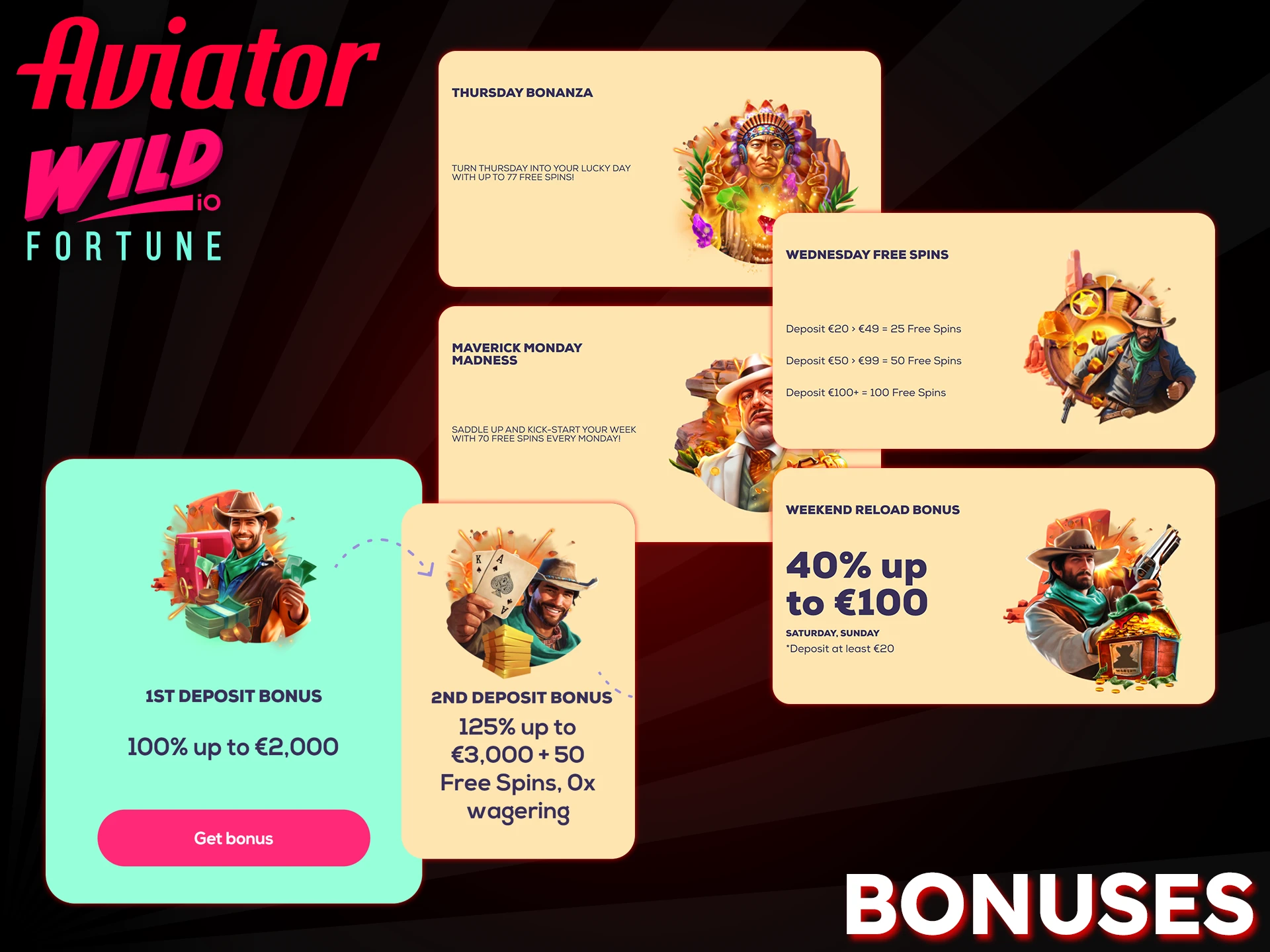 Wild Fortune offers various bonuses, including a welcome package and weekly promotions.