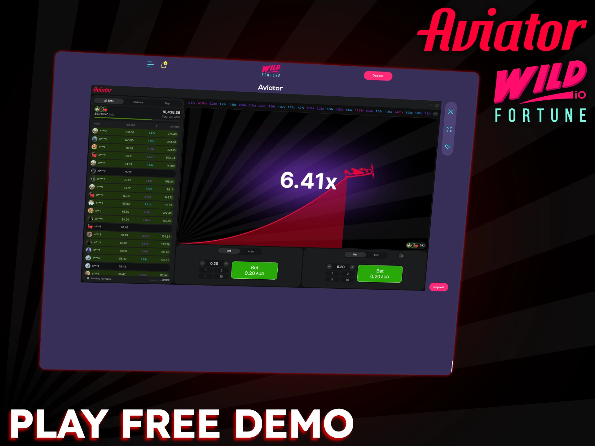 Currently, Aviator at Wild Fortune can only be played with real money.