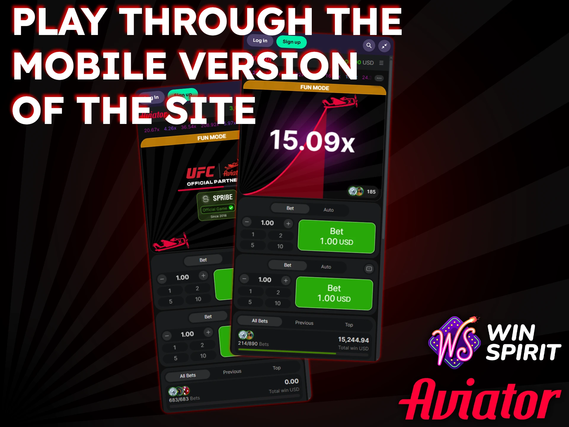 Screenshot of Winspirit mobile app interface showing games and menu