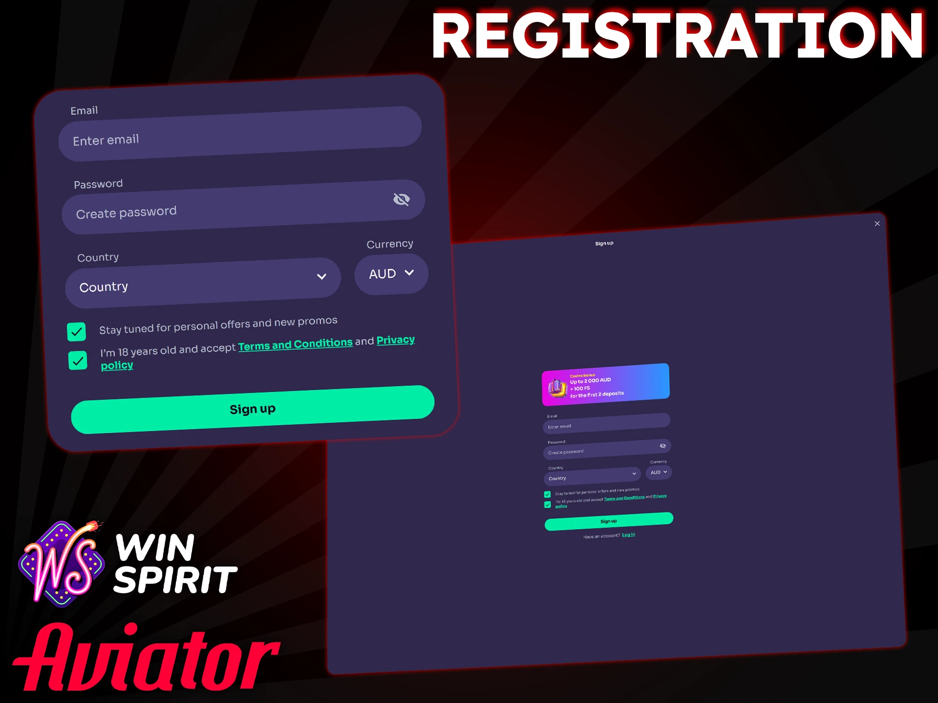 Register a WinSpirit account to play Aviator.