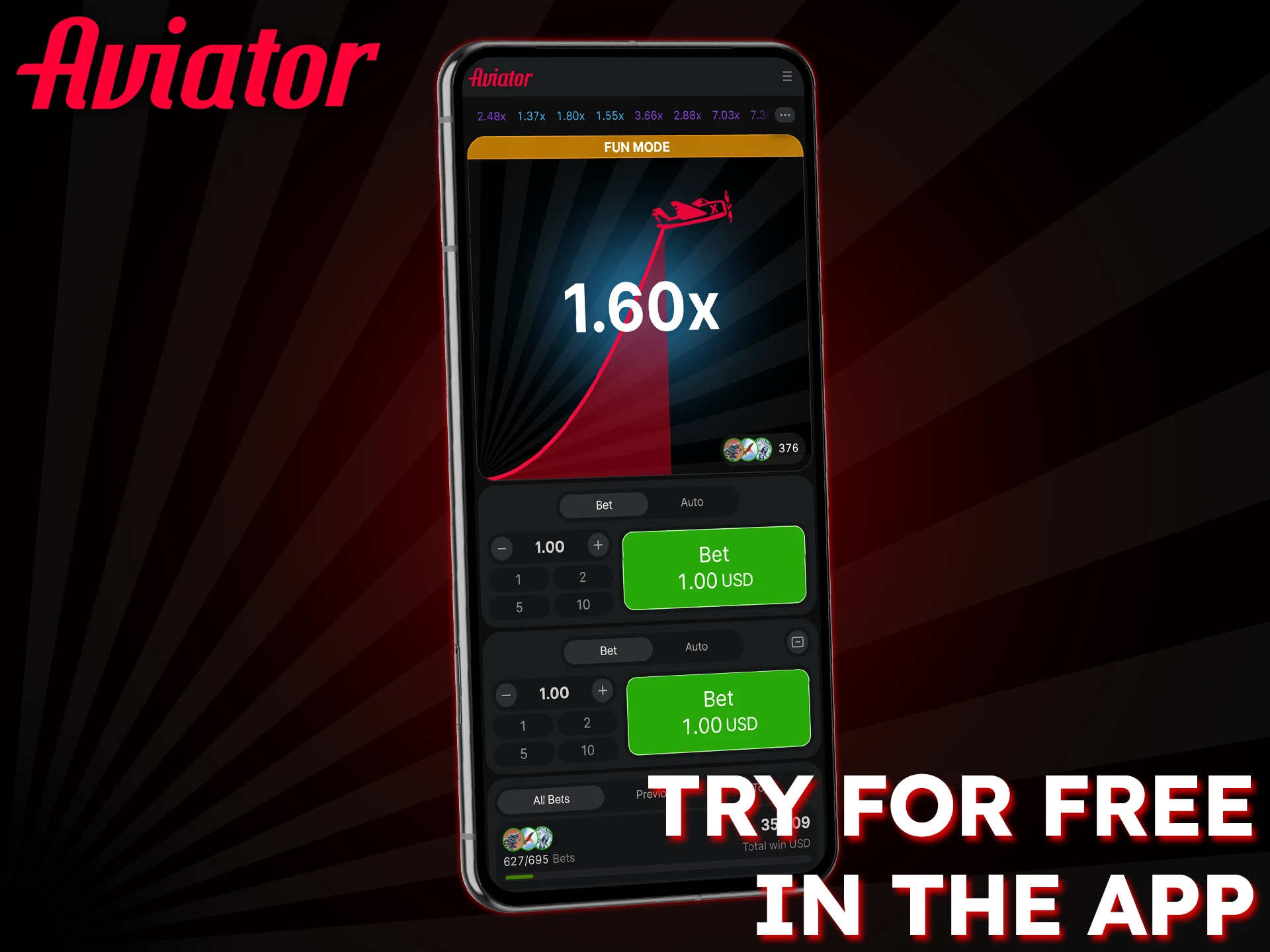 Aviator's demo mode is available on both browsers and casino apps.