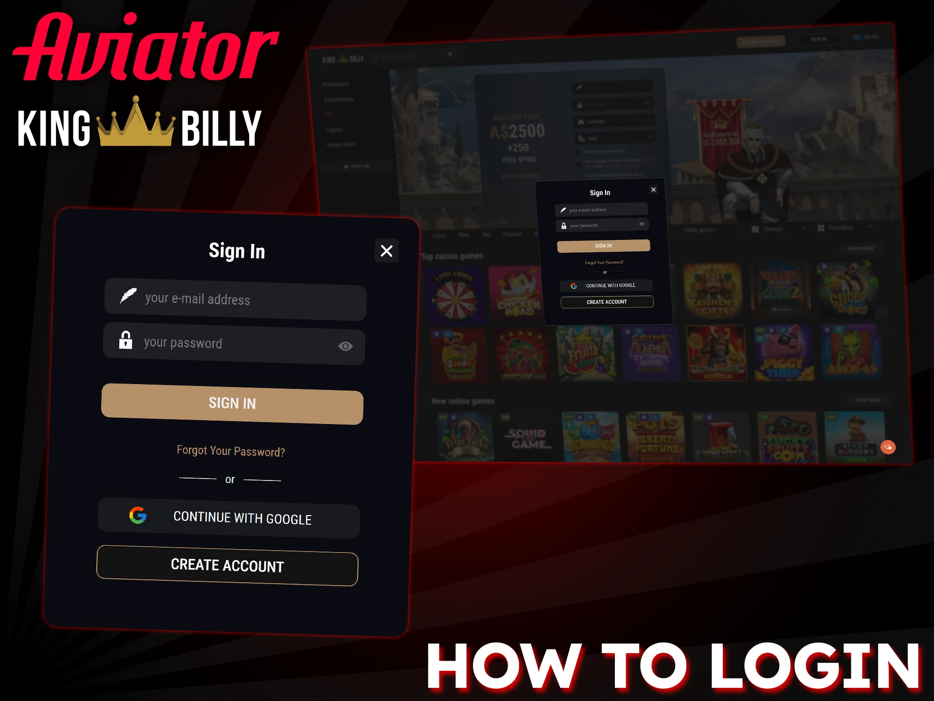 Find out how to log in to your King Billy account to start playing Aviator.