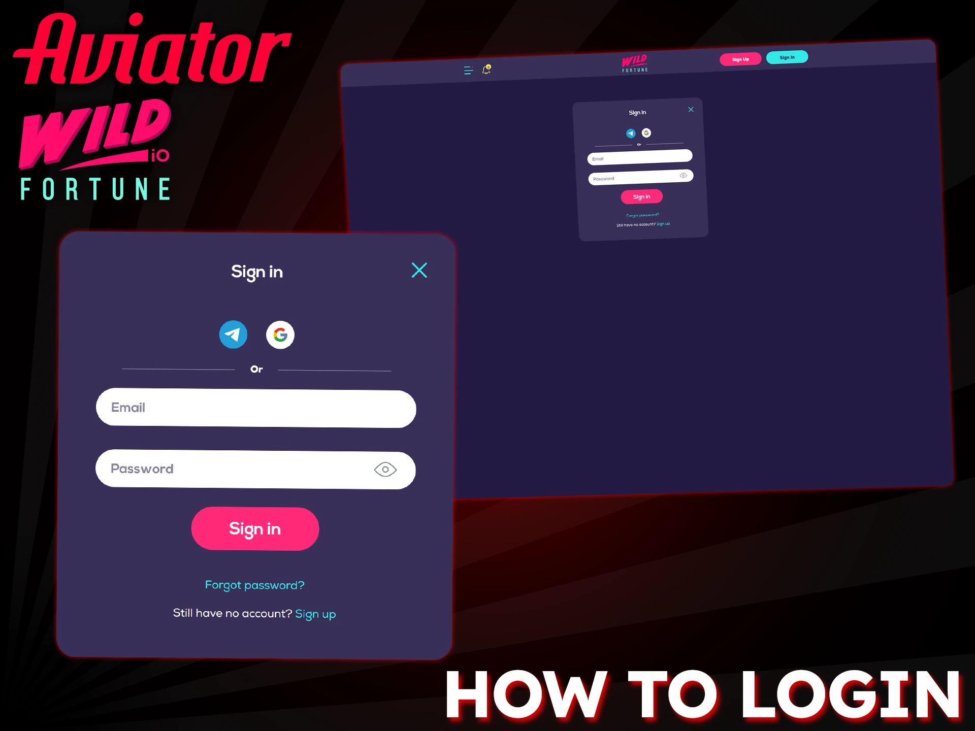 Easily sign into your Wild Fortune account to start playing Aviator.