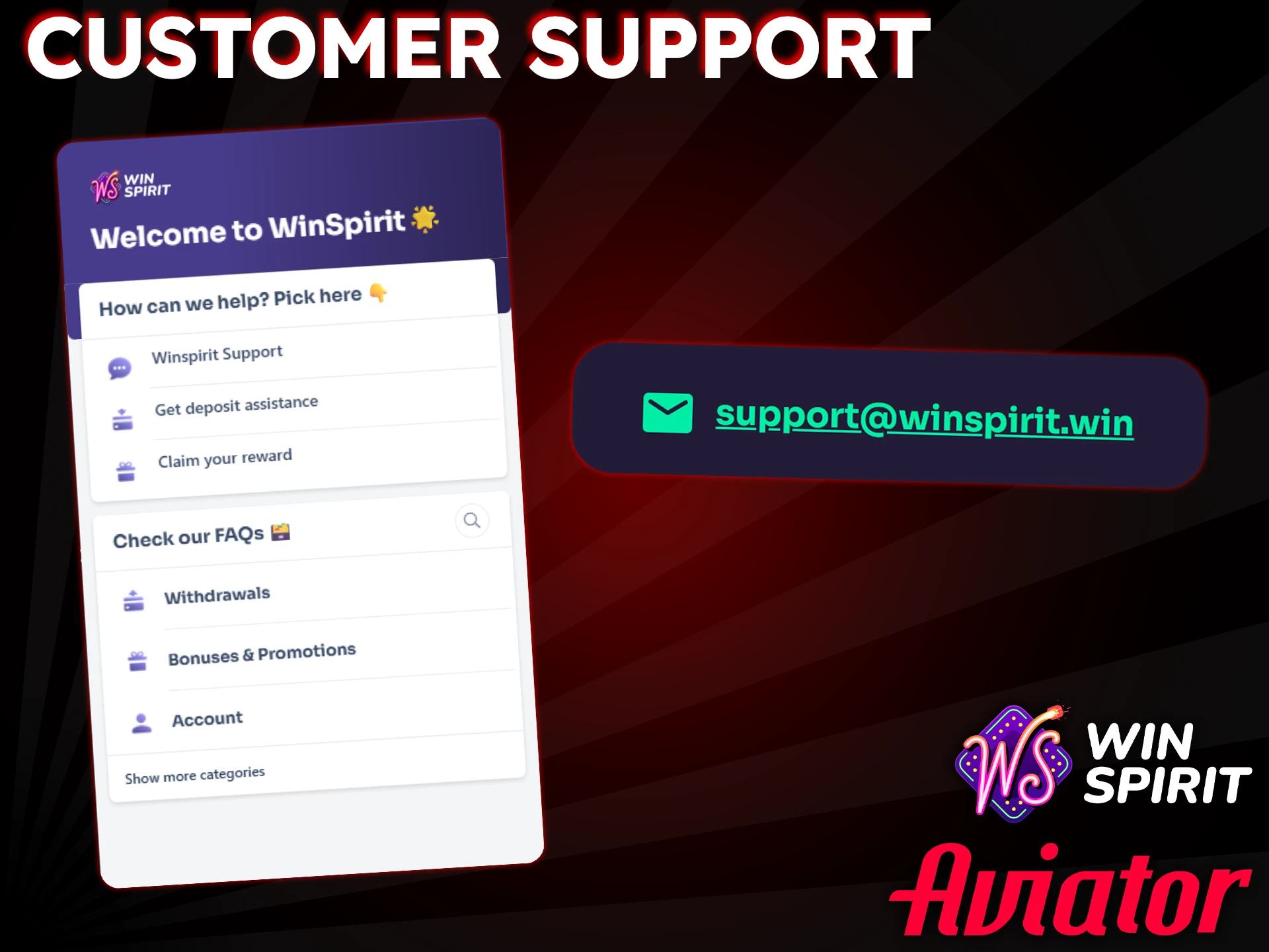WinSpirit offers 24/7 support via live chat and email for any Aviator assistance.